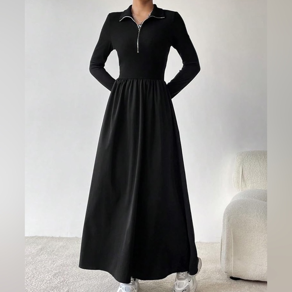 URBAN REVIVO Small Elegant Black Maxi Dress - Picture 3 of 14